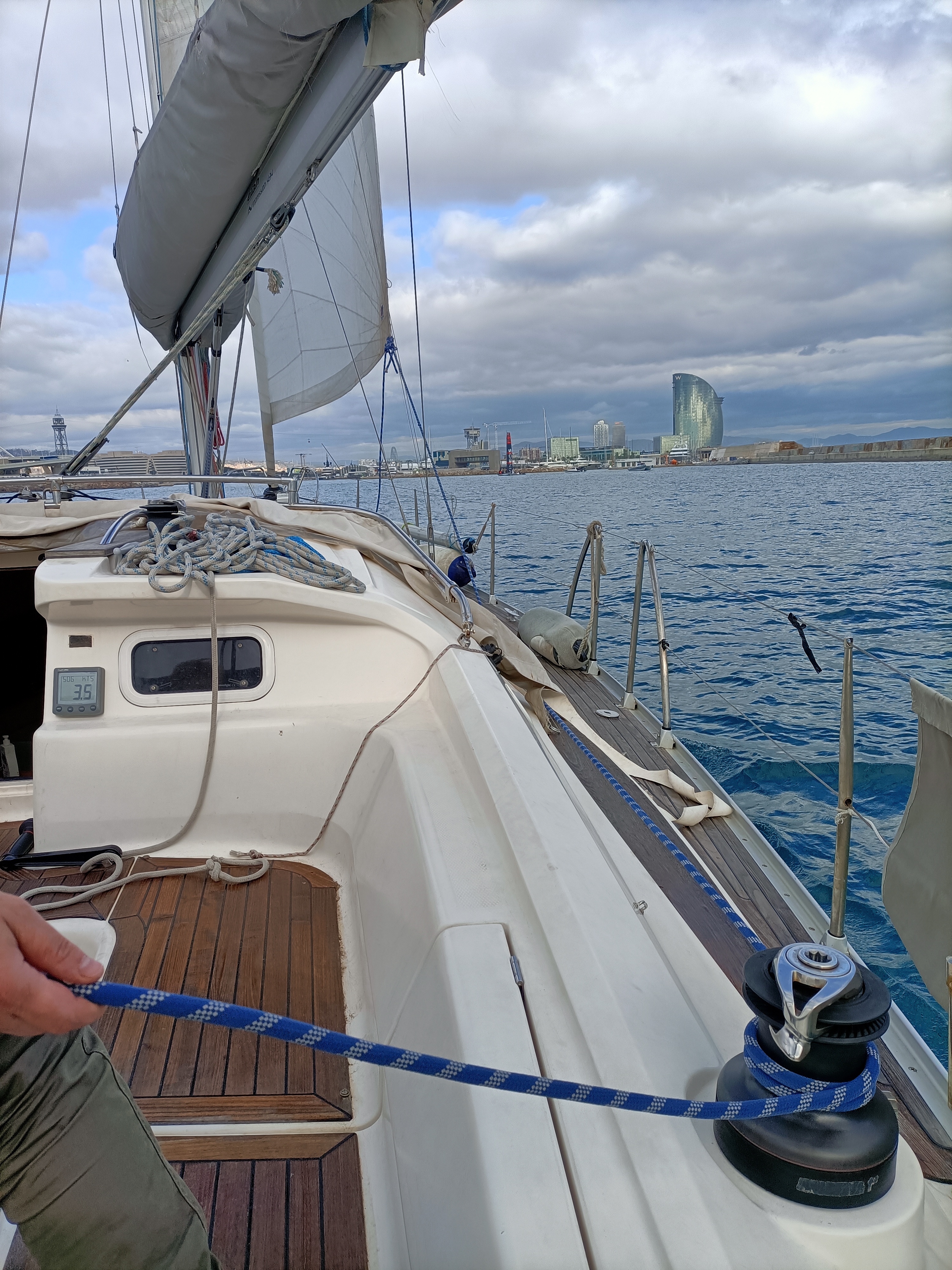 Yacht on an offshore passage across the Balearic sea